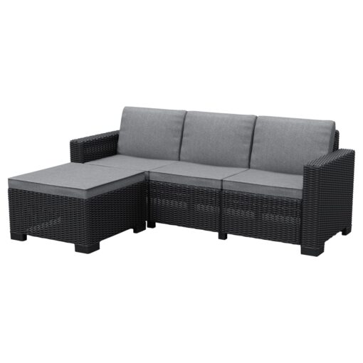 Keter California 3 Seater Outdoor Garden Furniture Chaise Longue - Graphite with Grey Cushions