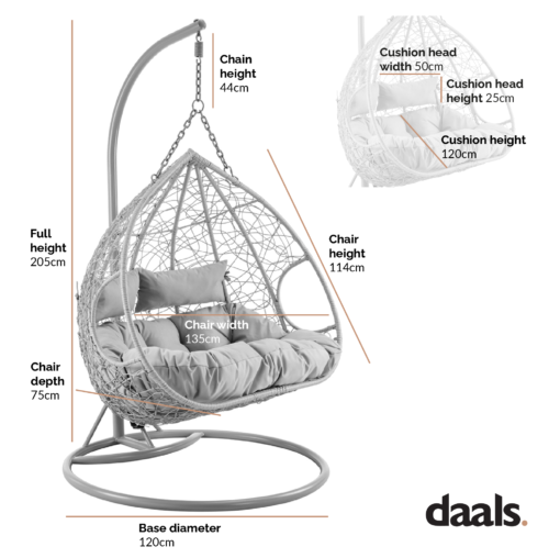 Deneb Light Grey Indoor Outdoor Double Hanging Chair - Image 3