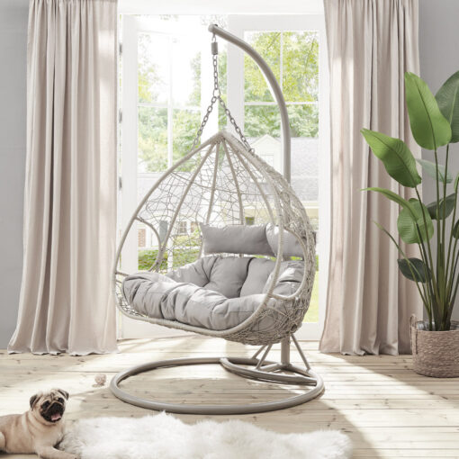 Deneb Light Grey Indoor Outdoor Double Hanging Chair - Image 2